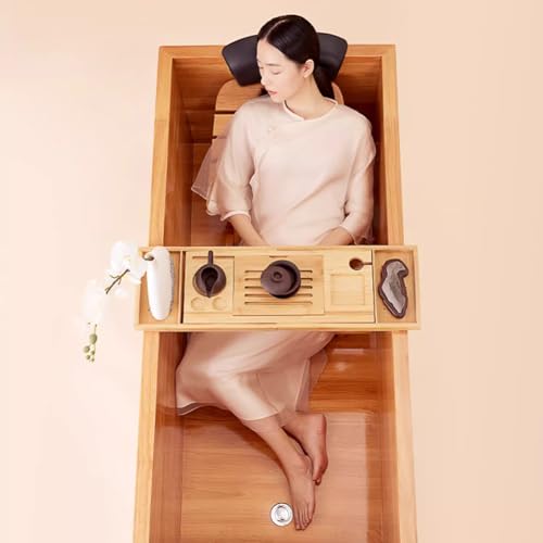 MegLob Holz Freiständige Badewanne, Rechteck Mit Stuhlbadewanne Mit Stuhl & Bad, Traditionelles Japanisches Holz -Einweichen -Wannen -Kit, Spa/Schönheitssalon Deep Soaker,190cm/74.80in – Bild 8