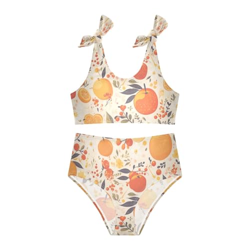 KLL Floral Pattern Orange Fruits Girls 2 Pieces Bikini Sets Beach Bathing Suit Swimming Suits Adjustable Strap3