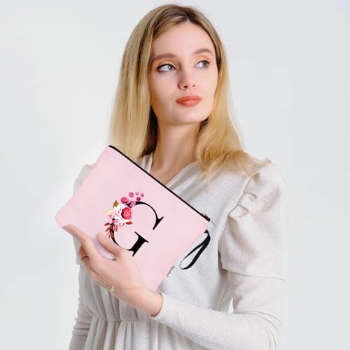 Image of Vavabox A-Z Personalized Makeup Bag, Birthday Gifts for Women Mom, Gifts for Best Friend, Bride Bridesmaid Cosmetic bag (G, Pink)