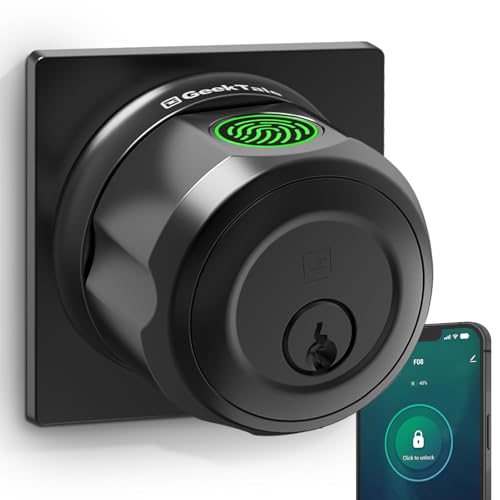 GeekTale Cerradura de puerta de huellas dactilares, cerradura de puerta de entrada sin llave, cerradura inteligente para puerta delantera, giro para bloquear y desbloquear, fácil instalación, perfecto