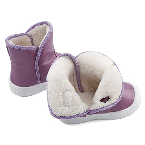 Estamico Toddler Boys Girls Rubber Sole Snow Boots Waterproof Slip Resistant Winter Shoes Purple, 5 Toddler #TOP1
