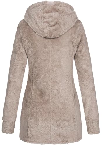 Sublevel Damen Teddyfleece-Jacke Mantel Plüschjacke mit Kapuze LSL-357 String Beige L