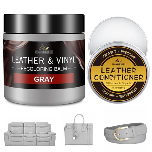 SHABEIBEI Leather Recoloring Balm with 100ml Mink Oil, Gray Leather Repair Kit and Scratch Remover for Furniture, Car Seats, Sofas, Dye & Restorer for Couches, Vinyl, PU, Faux by SHABEIBEI - Used condition - US$19.56