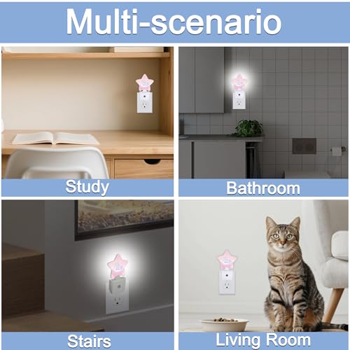 Image of Rainbow Unicorn Dusk to Dawn Star Night Light,Cute Pink Sky Smart Sensor Nightlight for Bedroom Kitchen Hallway Stairs,Plug-in Energy Efficient Decor Desk Lamp Women Men Gifts
