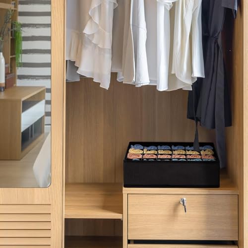 Yucch 3er Set Schubladen Organizer – Faltbare Stoffboxen für Kleiderschrank mit 24 Fächern für Socken, Krawatten und Unterhosen (Schwarz)