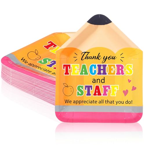 50Pcs Teacher Appreciation Plates Party Supplies Pencil Thank You Teachers Paper Plates Decorations We Appreciate All That You Do Disposable Tableware for Teacher Staff School Week Party Decor