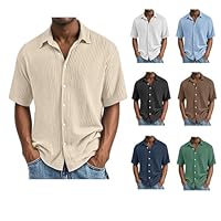 Chemise Infroissable,Chemise Slim Fit Homme Double Épaisseur Noir Homme Ajusté Chemises Tenue Formelle À Carreaux Boutons Chemises Boutons Fit Grande Taille Noire Tissu Froissé Cadeau Original