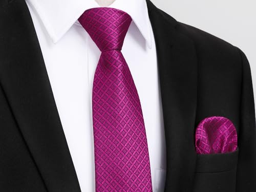 Image of HISDERN Ties for Men Stripe Plaid Tie Classic Necktie Pocket Square Cufflinks Set for Formal Wedding Business Party