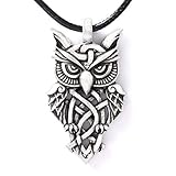 HAQUIL Owl Necklace - Metal Alloy, Celtic Owl Pendant - PU Leather Cord, 19.7'