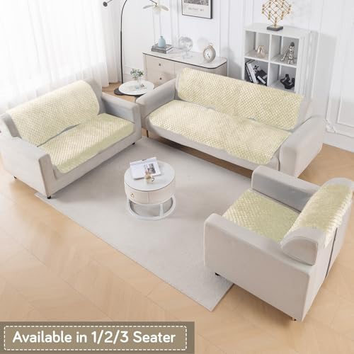 Image of HOKIPO Quilted Sofa Cover 1 Seater for Seat & Back, Washable Kids & Pet Friendly Sofa Cover, 'Quilt Classic' Beige (IN-925-BEIGE*2)