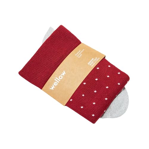 Image of Wellow Wide Calf Compression Socks for Men & Women, 18-25 mmHg Made with Viscose from Bamboo, Nurses & Pregnancy Support, Relieves Swelling, Knee High, XL, Rhubarb Dot