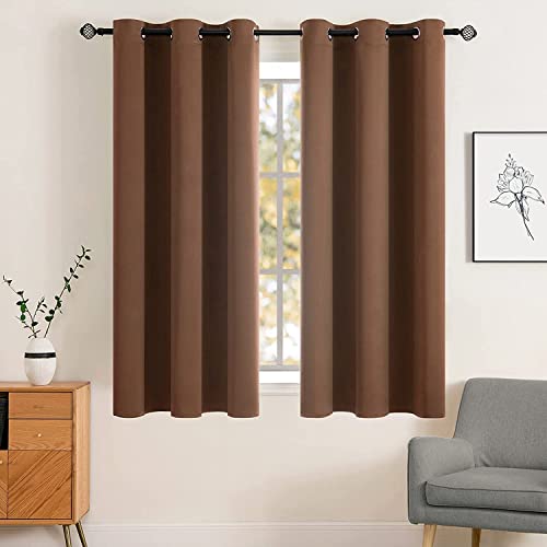MIULEE Blackout Curtains for Bedroom Living Room Thermal Insulated Room Darkening Mocha Grommet Top Solid Light Blocking Drapery Set of 2 Window Panels 42 x 63 Inches, Cappuccino Brown