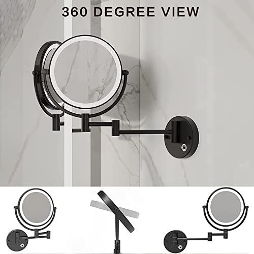 Jmfhcd Led Makeup Mirror With Lights And 10X Magnification Vanity Mirror Wall Mounted Round Double Sided Vanity Magnifying With 360° Swivel Extendable Arm Make Up Mirror,Black,Hard Wired #TOP5