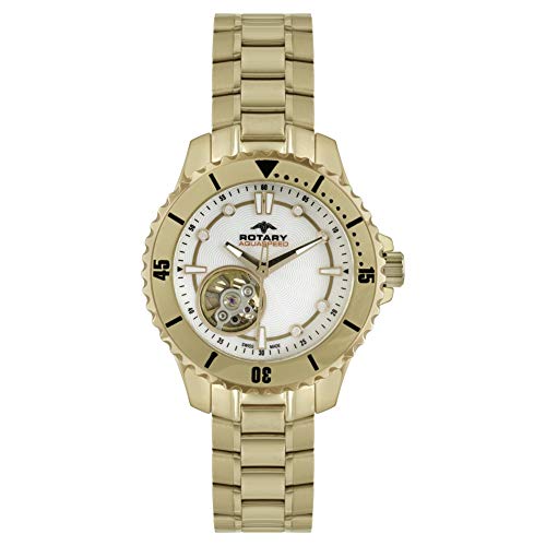 Rotary Women's Swiss Made Quartz Watch with Silver Dial Analogue Display and Gold Plated Stainless Steel Bracelet ALB90073/A/41