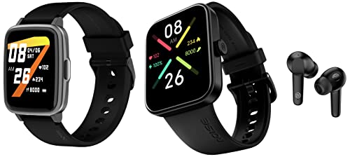 Image of Noise Buds Vs104 Bluetooth Truly Wireless in Ear Earbuds (Charcoal Black) & ColorFit Pulse Spo2 Smart Watch with 10 Days Battery Life (Jet Black) & Pulse Go Buzz Smart Watch Bluetooth Calling