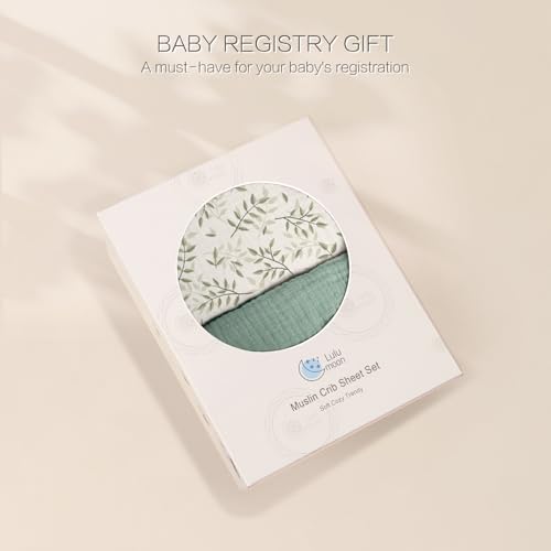 Image of lulumoon Baby Muslin Crib Sheets: Soft & Breathable Fitted Crib Sheets for Boys - Green Leaf Sheets for Standard Crib 2Pack