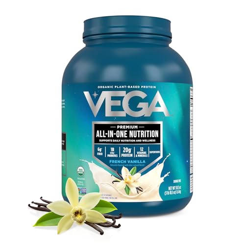 Vega All-in-One Nutrition Organic Vegan Protein Powder – French Vanilla, 20g Protein Meal Replacement Shake – 3.63 lbs (43 Servings)