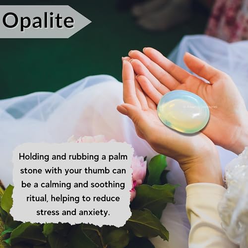 Image of Amazing Gemstone Opalite Crystals and Healing Stones - Large Palm Stone Crystals Piedra - Crystal for Good Luck, Balanced Positive Energy, Meditation - Unique Stocking Stuffers Gifts for Women, Men