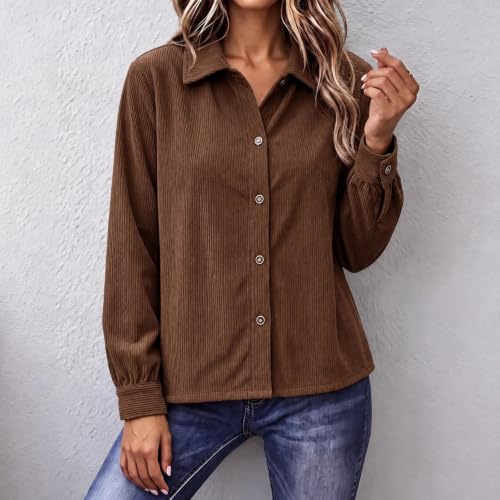 Womens Winter Jackets 2026 Corduroy Shacket Women Button Down Long Sleeve Casual Office Shirt Jacket 10 Piece Capsule Wardrobe 2026 Brown S Chaquetas para Mujer - image 2