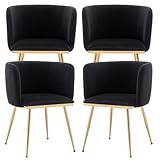Canxkun Velvet Dining Chairs Set of 4, Barrel Dining Chairs with Gold Metal Legs, Modern Upholstered Dining Room Chair for Dining Room, Kitchen, Vanity (Black)