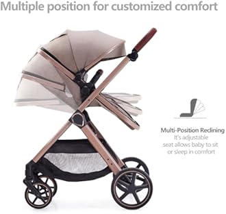 2 in 1 Baby Stroller, Newborn Infant Toddler Convertible Pram Stroller for 0-36 Months Old Babies (Beige)