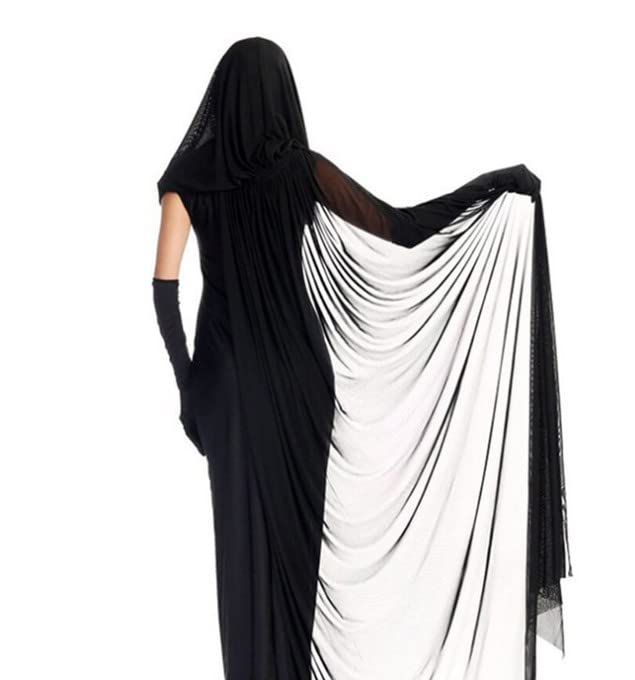 ITODA Halloween Ghost Bride Costume Full Length Corpse Bride Dress Black Gothic Vampire Outfit Zombie Wedding Dress Wicked Witch Cloak Halloween Haunted Ghost Fancy Cape - Image 2