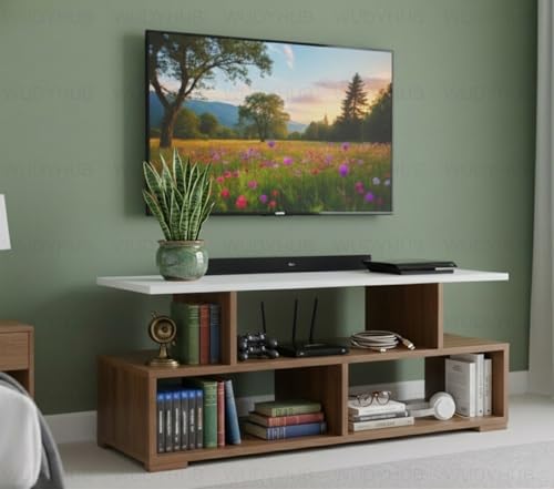 Image of Wudyhub Engineered Wood TV Entertainment Wall Unit | TV Stand | Wall Set Top Box Stand | TV Unit-02-Brown