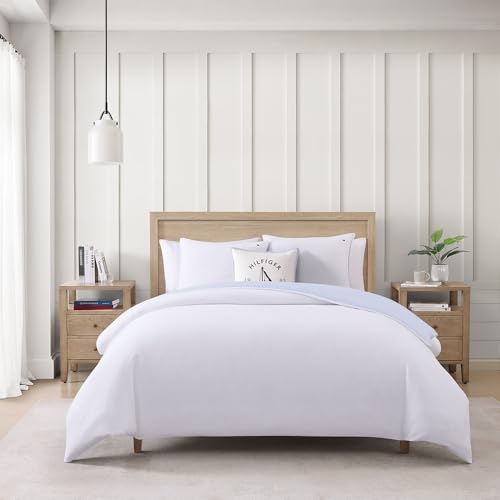 Tommy Hilfiger - Juego de edredón, Ropa de Cama súper Suave con Fundas a Juego, Elementos Esenciales de Cama sólidos (Micro piqué Blanco, King)