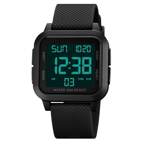 Forrader Mens Sport Digital Watches, Waterproof Outdoor Sport Watch with LED Backlight/Alarm/Countdown Timer/Dual Time/Stopwatch/12/24H Wrist Watches for Men Women Teenager
