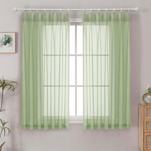 Aiyufeng NIEZHE レースカーテン 2枚組 幅100×丈178cm ライトグリーン 通気性 無地 薄手 柔い 光を和らげる 透け感 ベッドルーム リビングルーム 子供部屋 取り外し簡単 窓ガーゼパネル 洗濯機対応 模様替え アジャスター フック付き