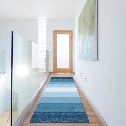 Alfombra de pasillo azul estilo patchwork para decorar tu cocina 6