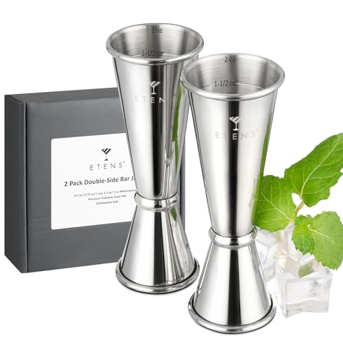 Etens Japanese Jigger Set for Bartending 2 Pack - 1 oz 2 oz Cocktail Graduated Jigger | Easy Read Measurements Inside Shot Measure | Liquor Measuring Cup & Alcohol Measuring Tools| Metal Bar Jigger by Etens - Image 7