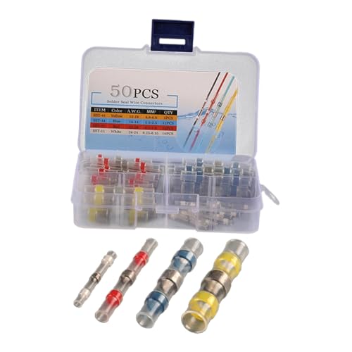 Dickly Sellos de soldadura, conectores de cables, manguitos de soldadura, 4 colores, conector termorretráctil, conexión de cable, barco, camión marino, 50 pcs