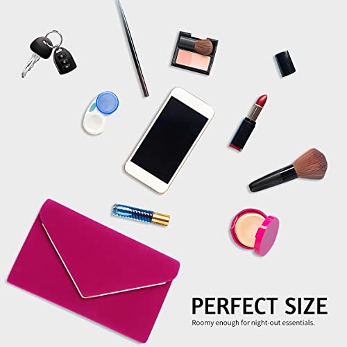 BBjinronjy Clutch Für Hochzeit: Kettentasche, Handtasche Damen Klein, Elegant Samt Umschlag Crossbody Klassisch Tasche Abendtasche (Hot Pink)