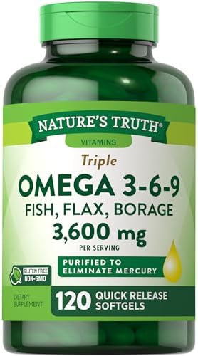 Nature's Truth Omega 3-6-9 Softgels | 3600mg | 120 Count | Fish, Flax, & Borage Oil | Triple Strength | Non-GMO & Gluten Free Supplement