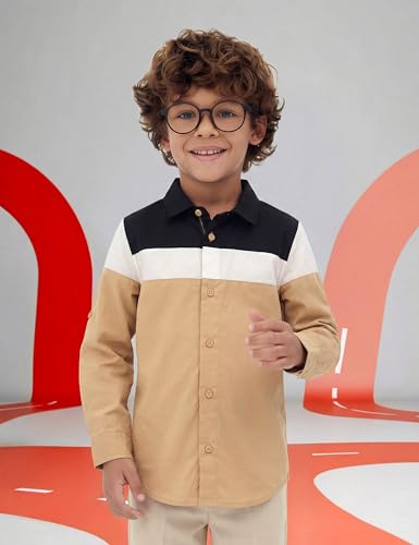 Image of Amazon Brand - Symbol Boys 100% Cotton Color Block Casual Shirt | Full Sleeves | Regular Fit | Age 2-14 Years