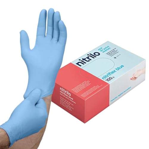 100 Guantes Nitrilo Desechables Talla XS (Caja de 100 uds), Guantes Nitrilo Azul, (LATEX FREE) Certificados CE conforme a la norma EN455 guantes de alimentos (Talla XS, Azul)