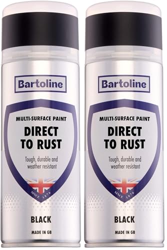 Bartoline Direct to Rust Multi-Surface Paint Black 400ml Matte Finish All-in-One Spray Paint for Metal, Wood, Plastic and Ceramic No Primer Needed For Interior and Exterior Use (Pack of 2)