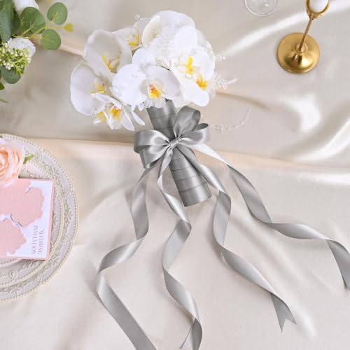 Image of Silver Double Face Satin Ribbon 1 inch X 50 Yards Spool Bright Colors Very Suitable for Weddings Gift Package Wrapping Dancer Wand Sewing Party Hair Bow Invitation Decorations and More