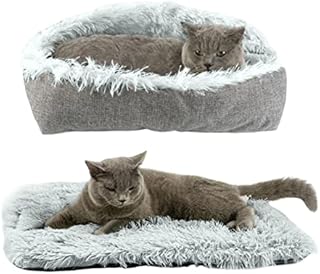 ToKinCen Cat Bed for Indoor Cats, Self Warming Pet Bed Function 2 in 1 Foldable Convertible Plush Soft Blanket Cat Bed Warm Cat Cushion Bed for Small Dogs and Cats, Machine Washable (Grey)