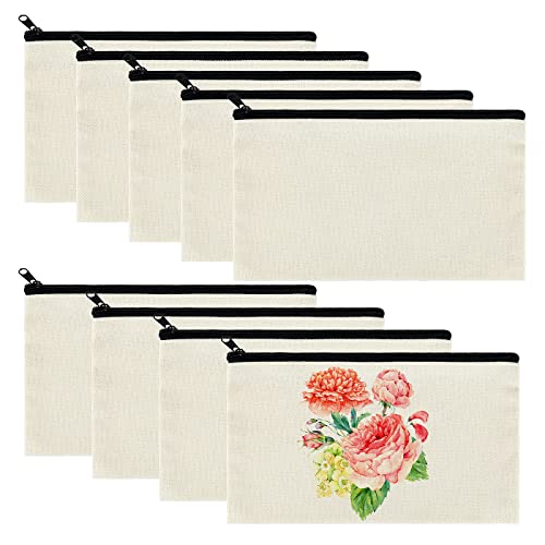 DIY Blanko Stoff Federmäppchen, 9 Stück stoffbeutel zum bemalen, Reise Kulturbeutel,stoffbeutel mit reißverschluss,Kosmetiktasche Klein, Taschen Zum Bemalen Kinder,mäppchen zum bemalen, 21 x 12 cm Cover