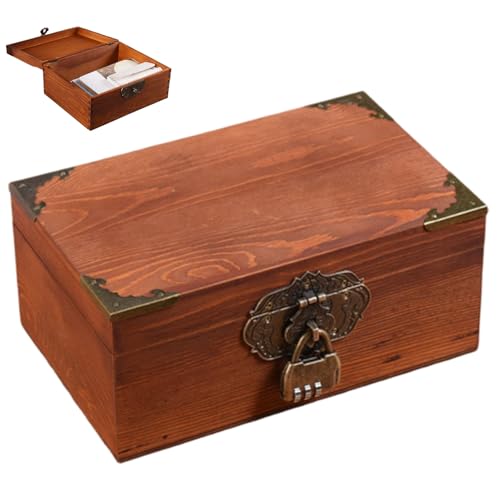 Piccola scatola di legno con serratura e coperchio incernierato, vintage, 15,2 x 10,2 x 7,6 cm, scatola in legno per gioielli, oggetti da collezione, tesori piccola
