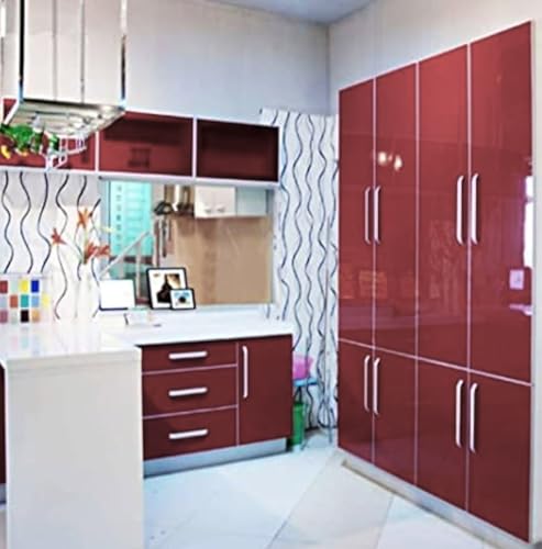 Image of Self Adheisve Wallpaper Maroon Glossy Vinyl Waterprof Decorative Wallpaper for Cabinet Kitchen Countertop Glossy Maroon Peel & Stick Vinyl (24x48Inch)