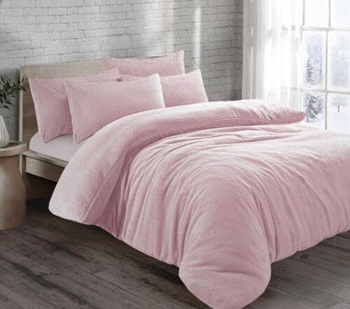 Laam linen Teddy Fleece Duvet Cover with Pillow Case Set Quilt Cover Warm Cozy Thermal Bedding Soft Teddy Bear Duvet (Pink, Super King) โ image 1