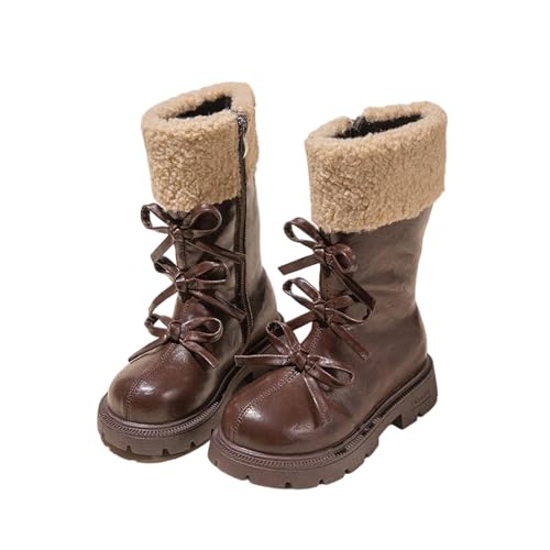 Kids Winter Boots Fur Lined Combat Mid Calf Lace Up Boots Fashion Casual Anti Slip Chunky Warm Shoes for Girls