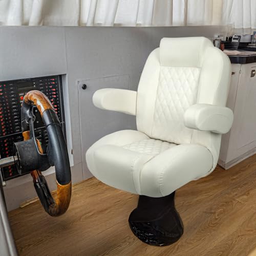 Leader Accessories High Back Luxury Reclining Pontoon Captains Chair Bucket Boat Seat Yacht Seat with Armrests (B-White) by Leader Accessories - Image 8