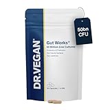 Gut Works® | 6 Prebiotics and Probiotic Strains | 50 Billion CFU Bacteria Live Cultures | Daily Support for Gut Health | 30 Vegan Capsules | One-A-Day | DR.Vegan