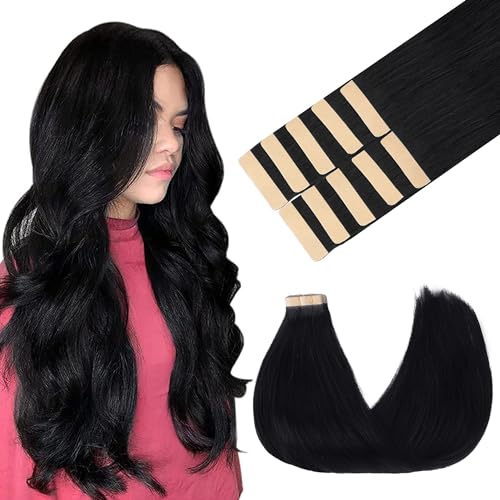 GOO GOO Tape in Hair Extensions Human Hair, 1 Jet