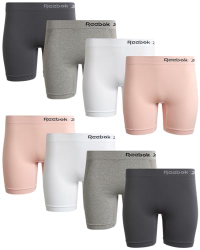 Reebok Womens Boy Shorts Underwear - 8 Pack Seamless Long Leg Boyshorts Panties for Women (S-3X, available in Plus Size)