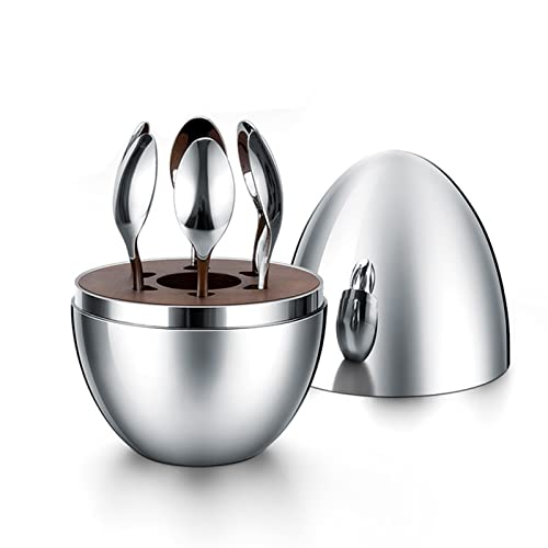 HRZZEOKV 24 PCS Ensemble Couverts, Ensemble Couverts pour 6 Personnes, Couverts Coquille d'œuf Acier Inoxydable, Fourchettes Table Couteaux Table Cuillères Table Cuillères À Café,12 * 8.7CM Cover